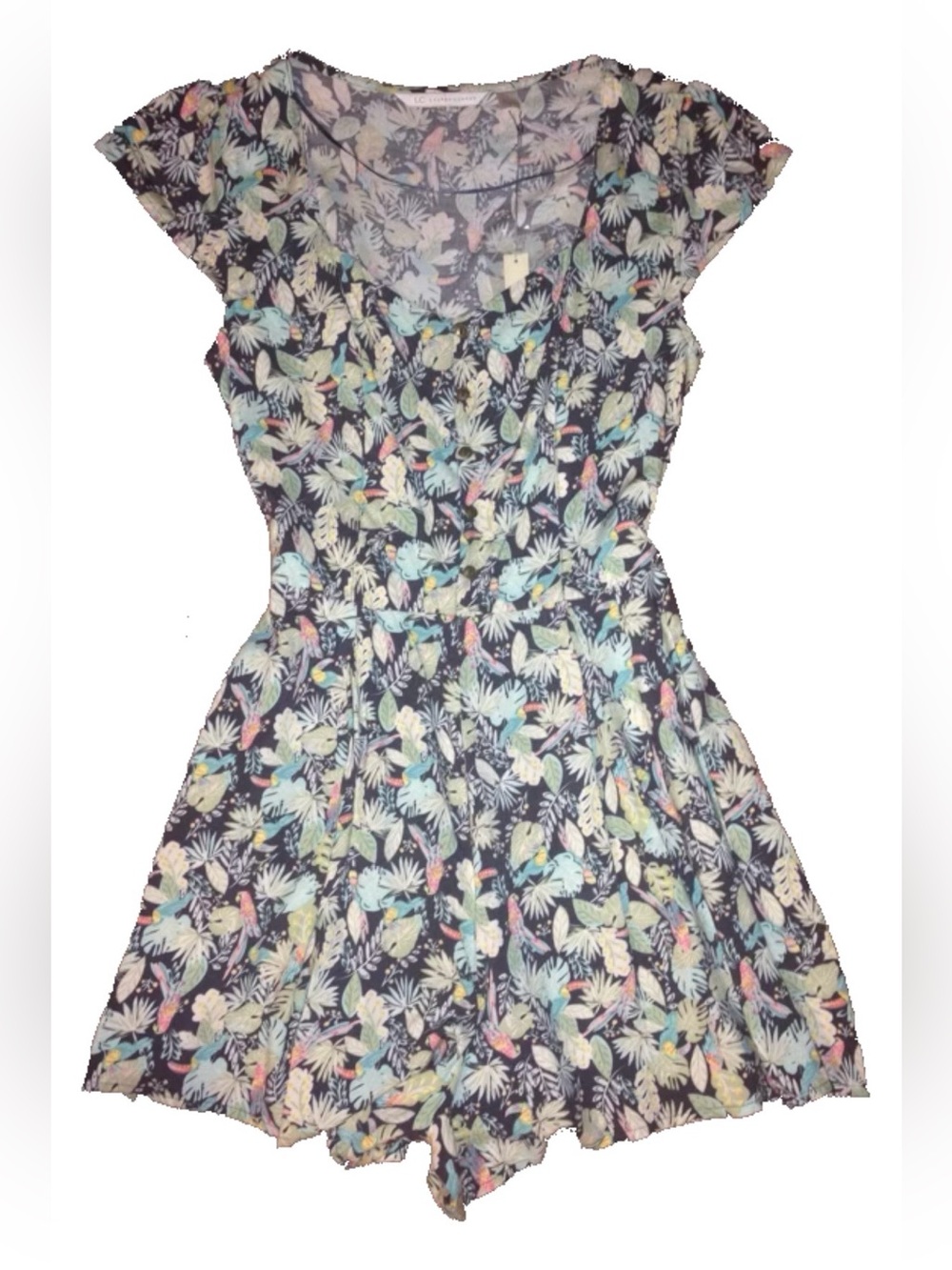 LC Lauren Conrad Navy Tropical Floral Short Sleeve Romper